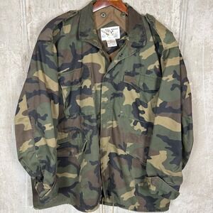 Duck‎ Bay Mens XL Vintage Woodland Camo Field Jacket M65 Style Military Hunting